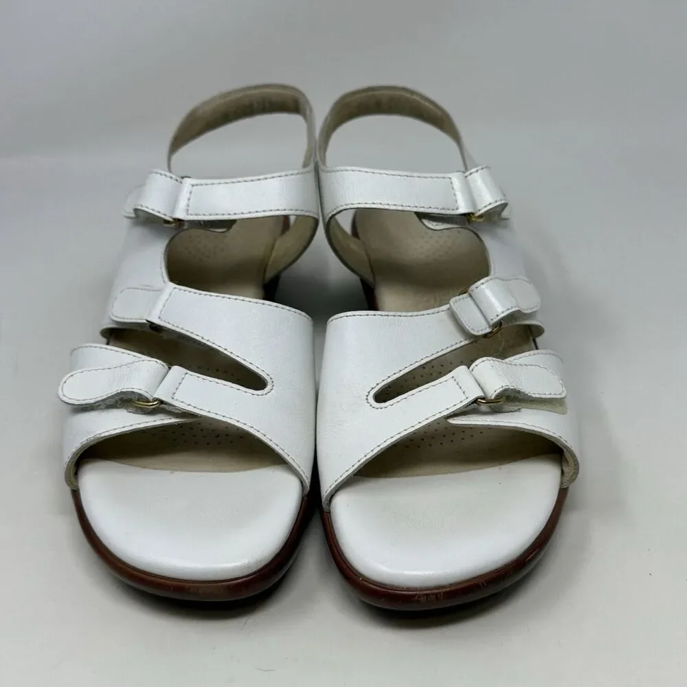 SAS Tabby Wedge Sandals Womens 7.5 W Wide White Leather Strappy Comfort Casual